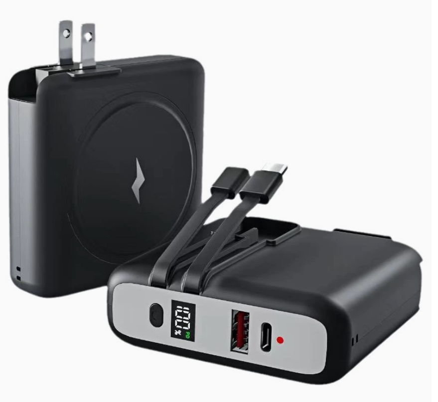Magnetic Wireless Power Bank with Built-in Cables